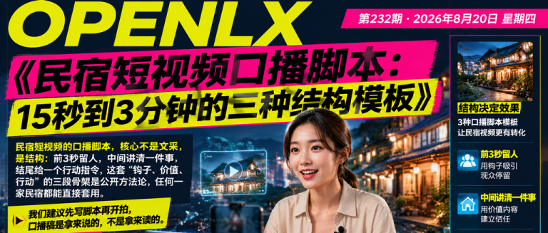 民宿短视频口播脚本：15秒到3分钟的三种结构模板｜民宿短视频、口播脚本